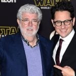 HOLLYWOOD, CA - DECEMBER 14:  Filmmaker George Lucas (L) and writer-director J.J. Abrams attend the Premiere of Walt Disney Pictures and Lucasfilm's "Star Wars: The Force Awakens" on December 14, 2015 in Hollywood, California.  (Photo by Ethan Miller/Getty Images)