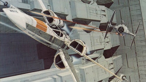 McQuarrie production painting of X-wing and TIE fighter