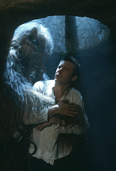 Chewie and Han Embrace
