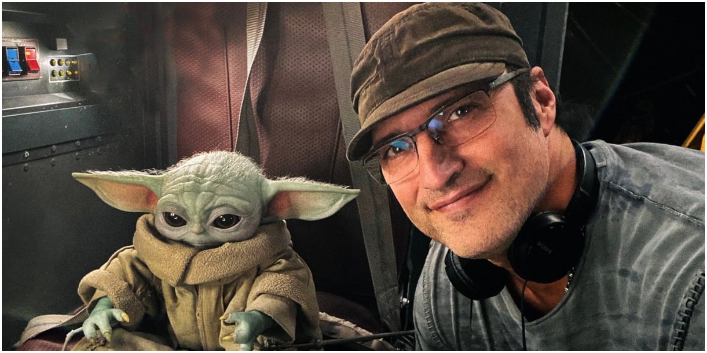 Robert Rodriguez with Baby Yoda for The Mandalorian