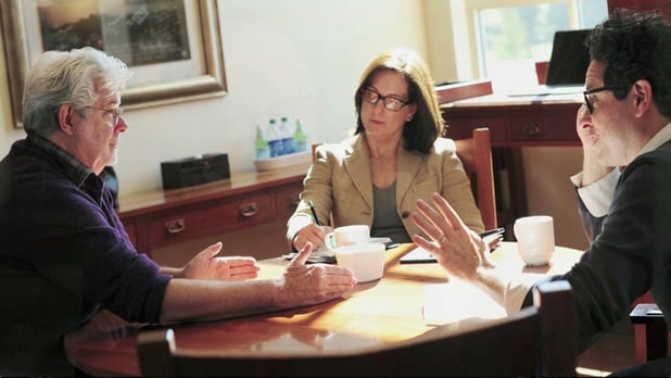 Kathleen Kennedy, JJ Abrams, and George Lucas
