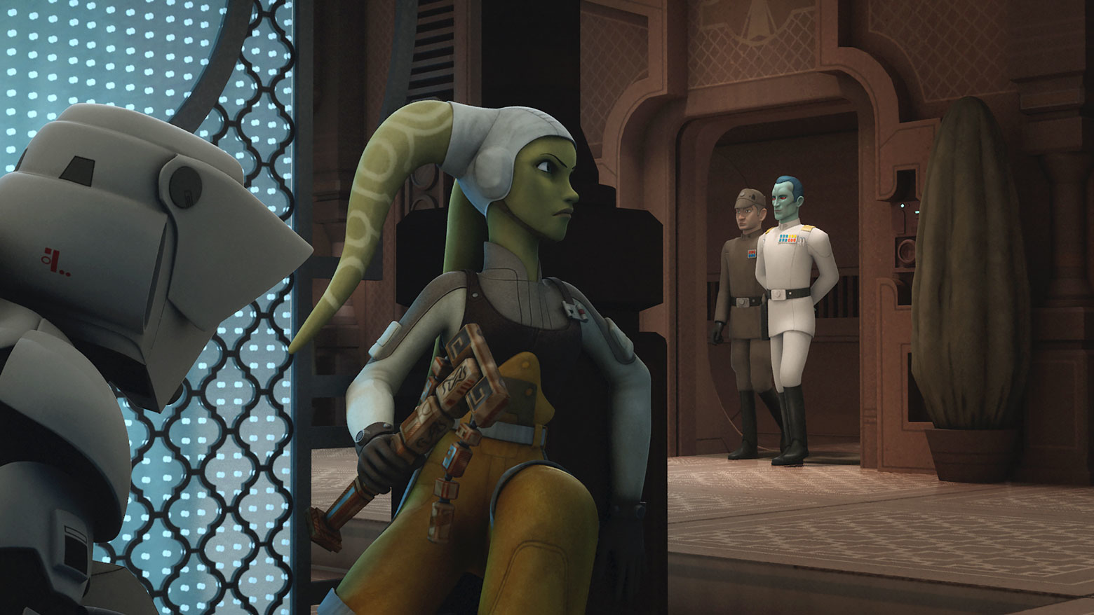 Hera and Ezra hide from Thrawn in Star Wars Rebels