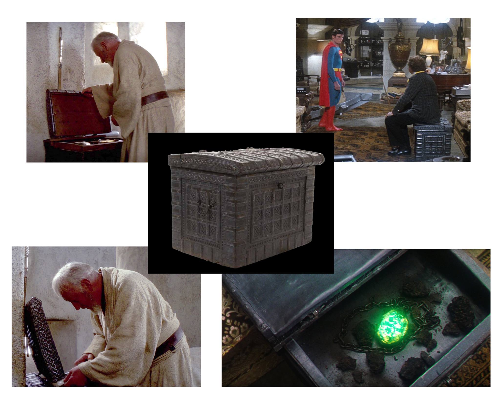 The same chest was used in Obi Wan's house and Lex Luthor's lair. Obi Wan and Lex Luthor box prop.