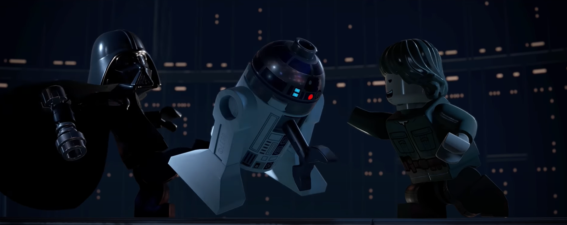 Vader kicks R2-D2 in Lego Star Wars: The Skywalker Saga