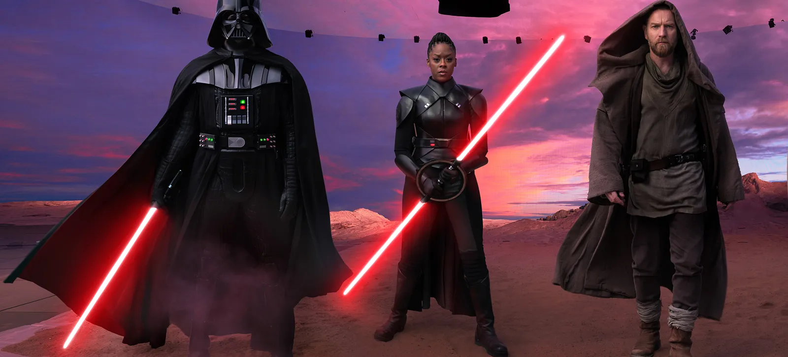 Vader, Reva, and Obi-Wan, from Star Wars: Obi-Wan Kenobi