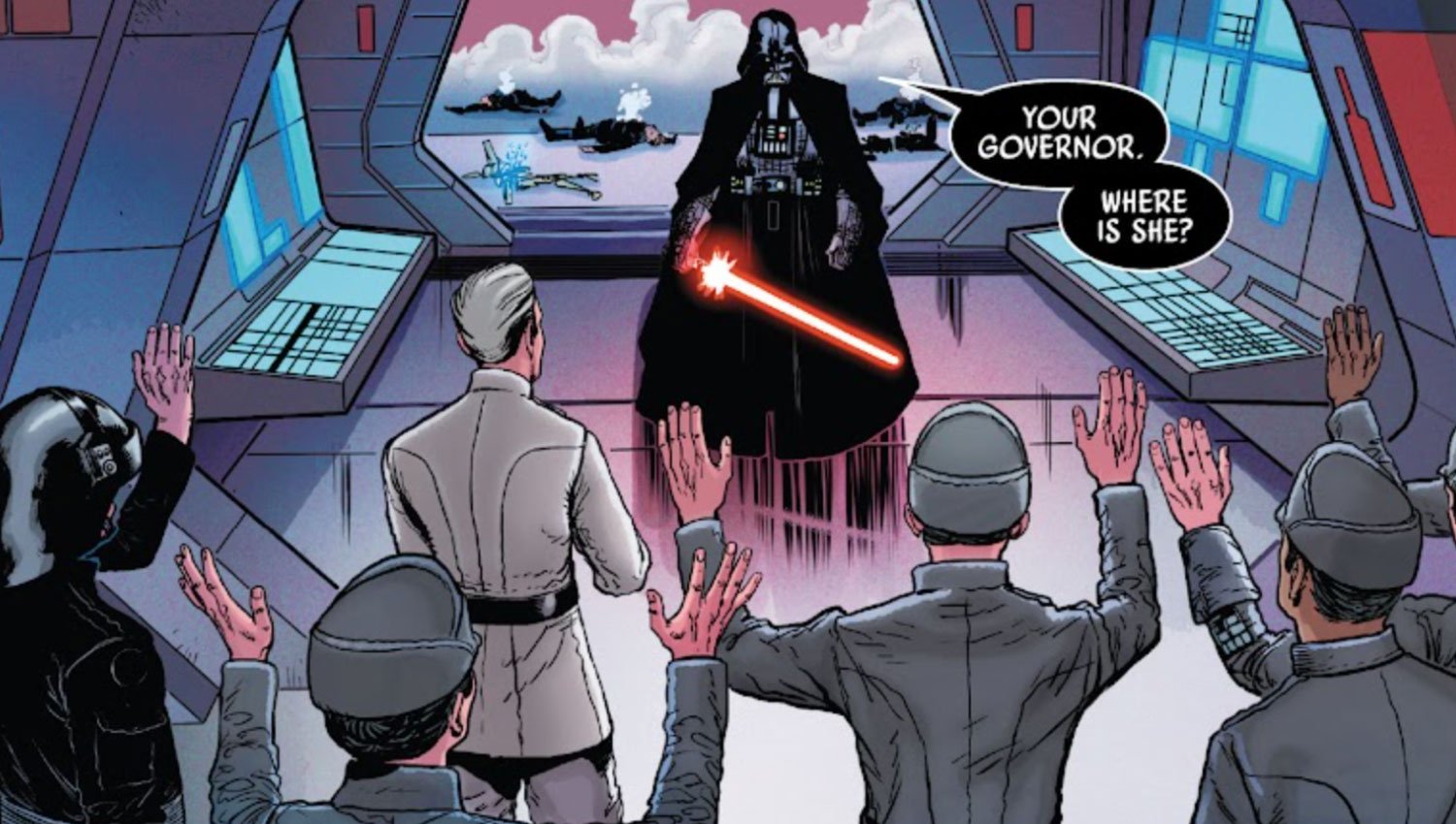Darth Vader confronts Imperials on Star Destroyer