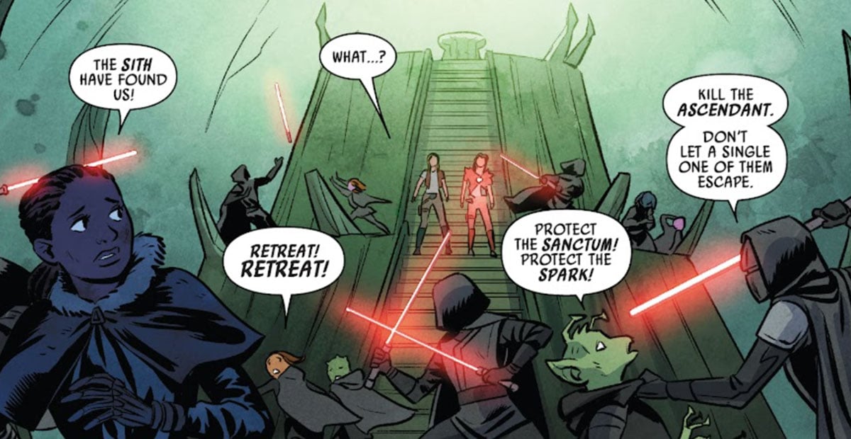 Doctor Aphra watches the Sith massacre the Ascendants