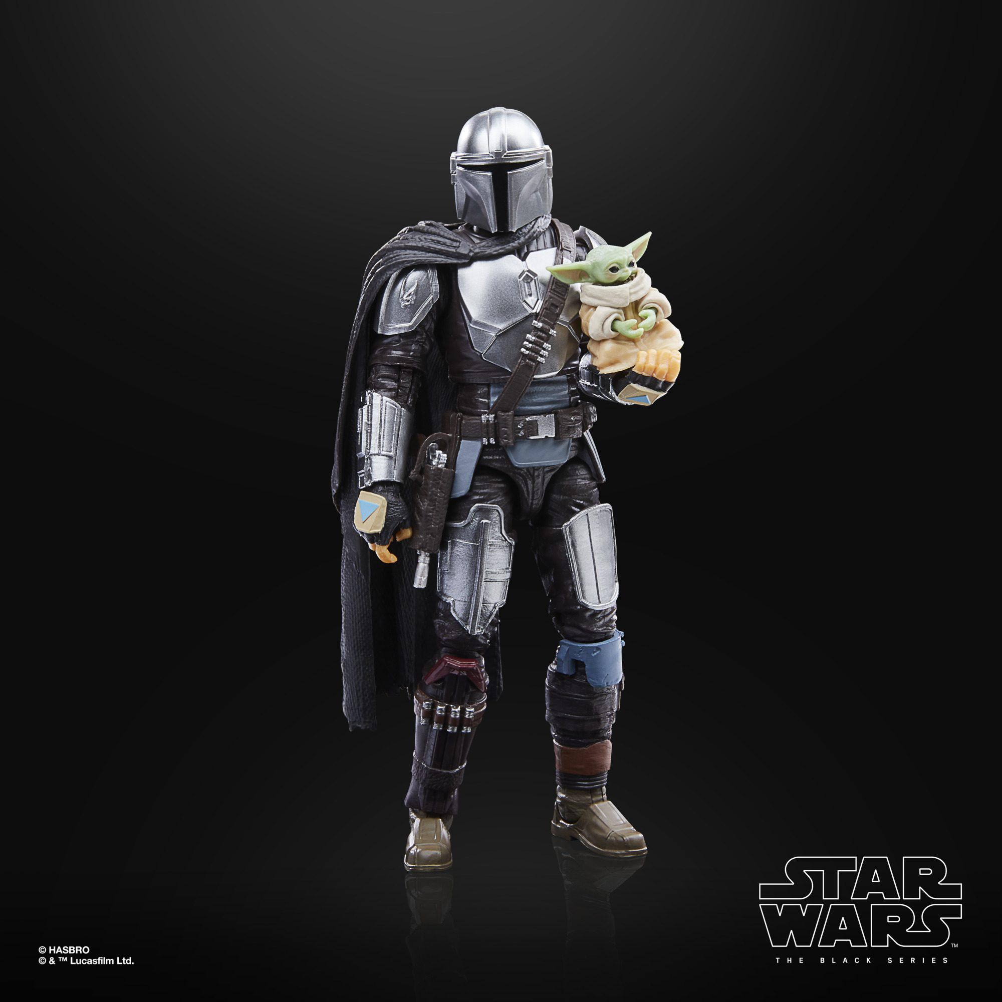 The Mandalorian holding Grogu Black Series figures