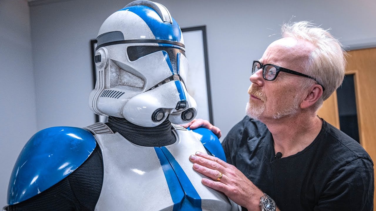 Adam Savage with Obi-Wan Kenobi practical clone trooper armor