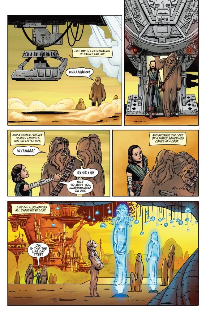 Chewbacca introduces Rey to the Wookiees in Hyperspace Stories