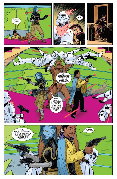Lando, Elocin and Chewbacca fight the Empire