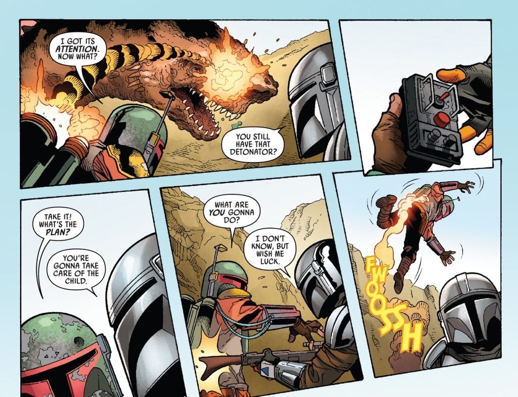 The Krayt Dragon fight recreated in The Mandalorian #1