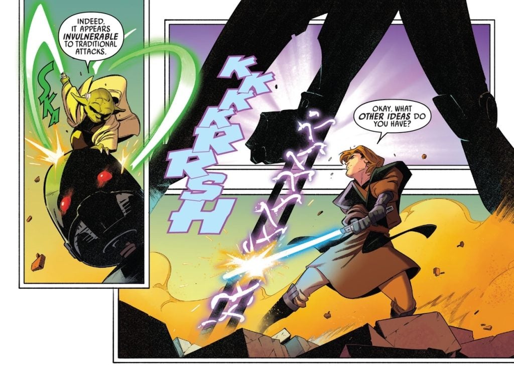 Yoda and Anakin take on the megadroid in Star Wars: Yoda #9