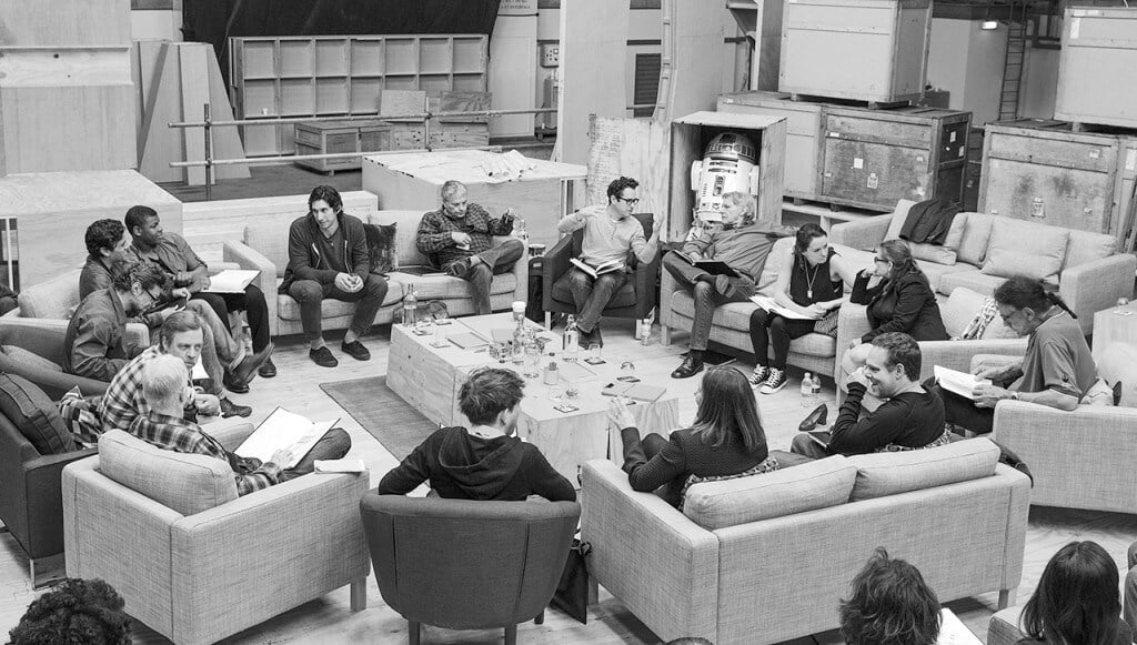 The Cast of The Force Awakens during the table read