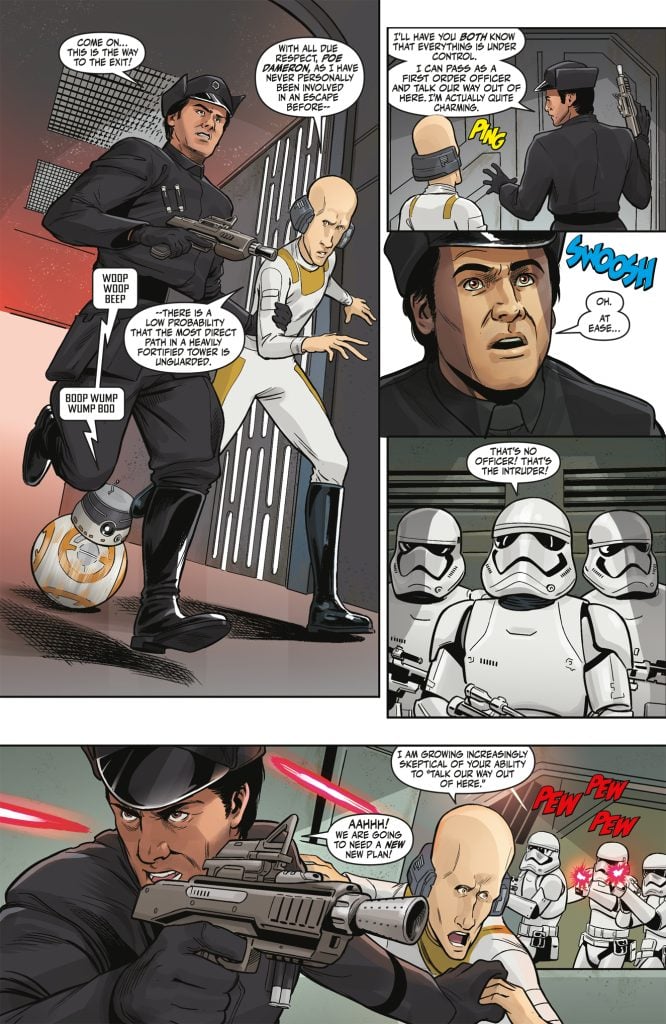 Poe Dameron flees the First Order with Cheka